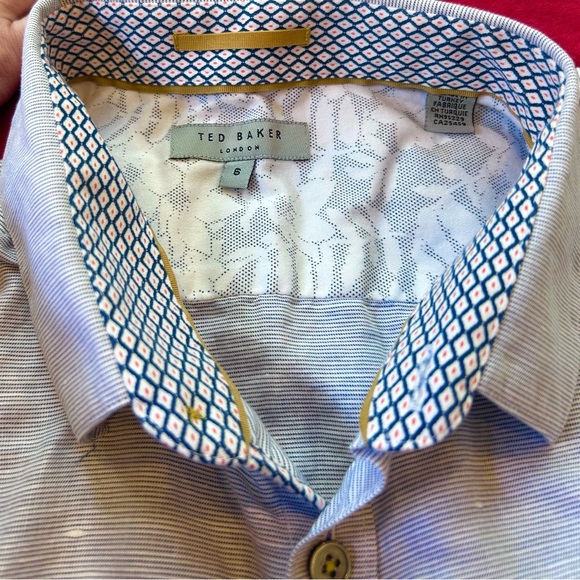 Ted Baker Men’s Short Sleeve Cotton Linen Button Down w/ Wavy Blue Dot Pattern - Picture 8 of 9